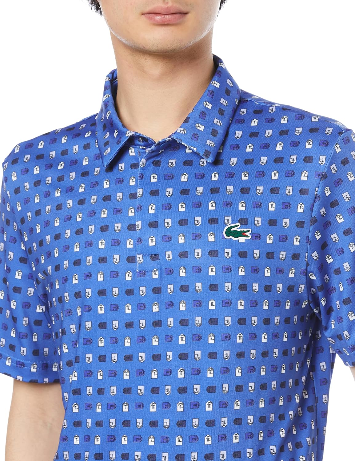 Мужская рубашка-поло для гольфа LACOSTE Защита от УФ-излучения, минималистичный принт по всей поверхности, скрытая передняя часть, сверхбыстрая сушка, синий — фото 4