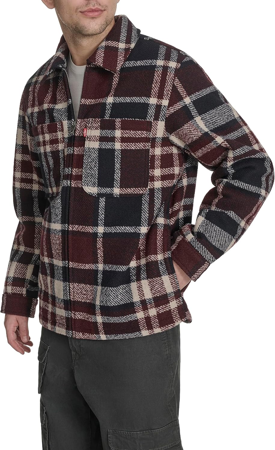 Мужская куртка Levi's Depot из шерстяной смеси, Navy/Burgundy Plaid — фото 2