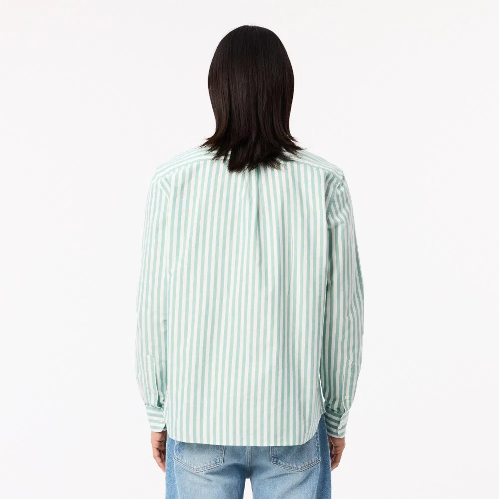 Мужская оксфордская рубашка в полоску, зелёная, от Lacoste — фото 3