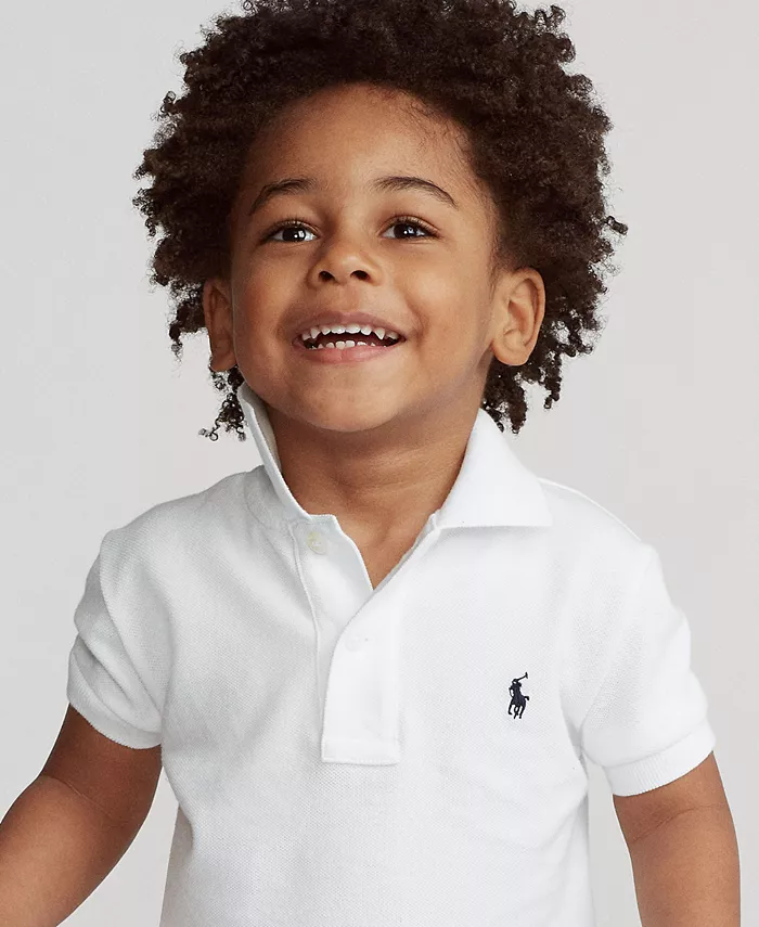 Детская и мальчиковая хлопковая поло с сетчатой тканью Polo Ralph Lauren, белый — фото 4