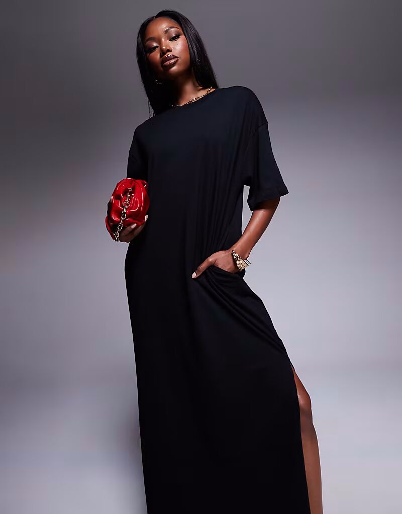 

Платье-футболка мидакси свободного кроя ASOS DESIGN черного цвета
