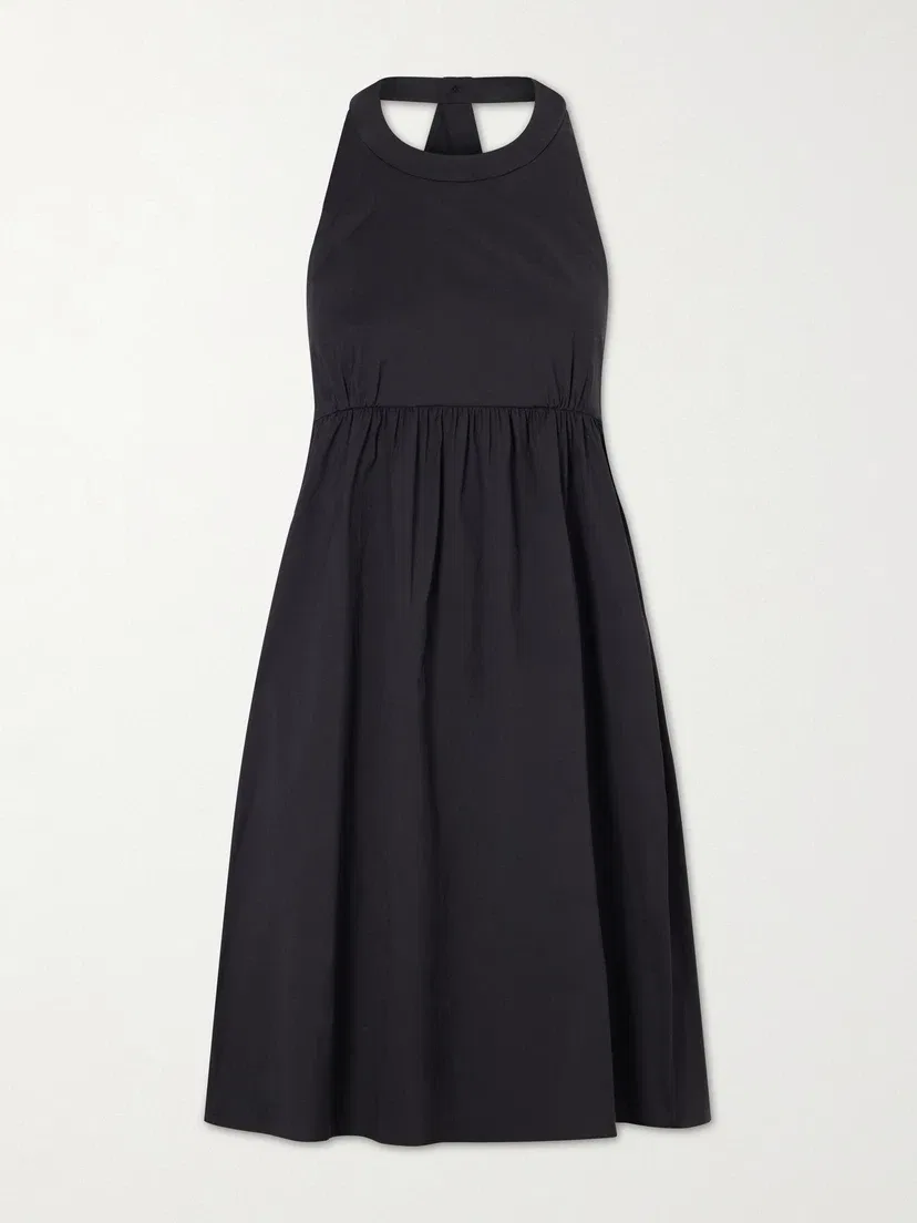 Мини-платье из поплина на бретельках из хлопка MAX MARA, черный