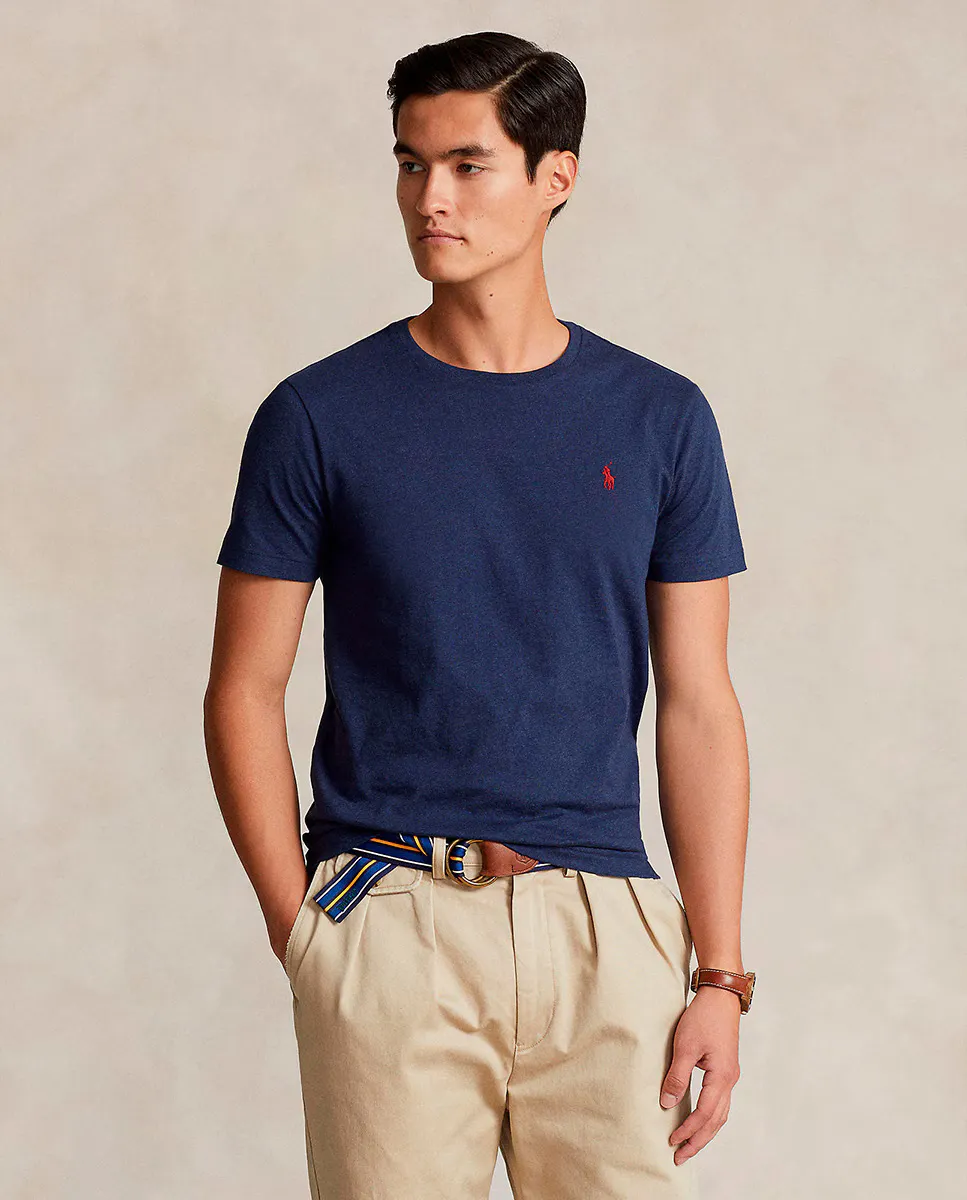 

Мужская хлопковая футболка с вышитым логотипом Polo Ralph Lauren, тёмно-синий