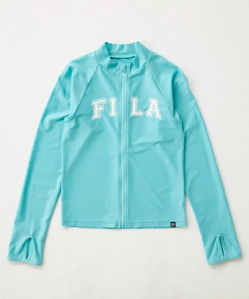 Рашгард с логотипом FILA, длинный рукав, на молнии, детский, бирюзовый