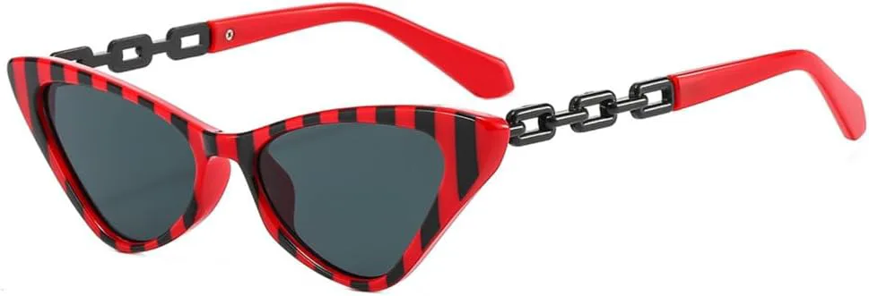 

Модные маленькие ретро-солнцезащитные очки «кошачий глаз» для женщин, яркие винтажные очки с металлической цепочкой, солнцезащитные очки UV400 TYUVIVO, Red Stripe