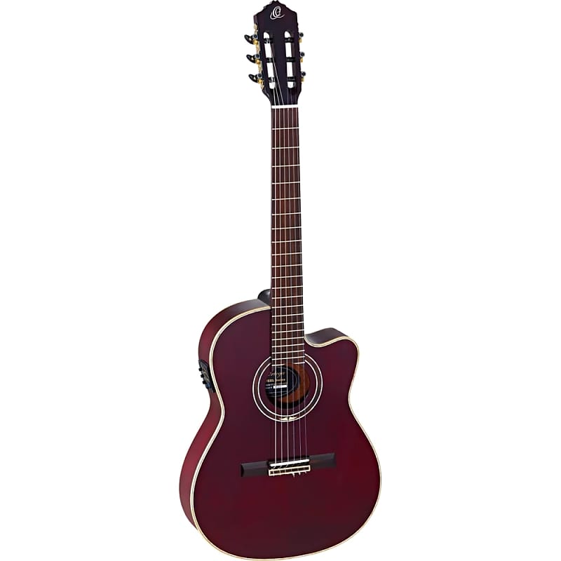 

Акустическая гитара Ortega Performer Series Nylon string Guitar, thinline body - RCE138-T4STR, Trans Red, 52mm Nut Width