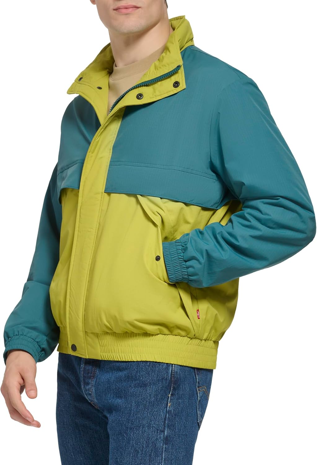 Levi's Mens Levi's Мужская ветровка из нейлона с застежкой-молнией спереди в стиле ретро, Green/Blue — фото 3