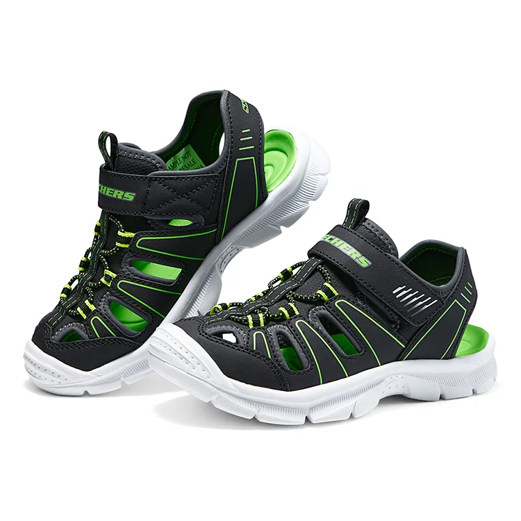 Skechers Kids Полиуретановая сандалия с противоскользящей, износостойкой, дышащей и быстросохнущей подошвой, низкая, черный/лимонный — фото 3