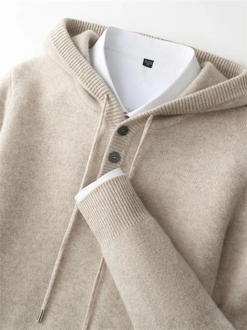 Свитер с капюшоном мужской, оверсайз, Merino Wool, темно-серый — фото 3
