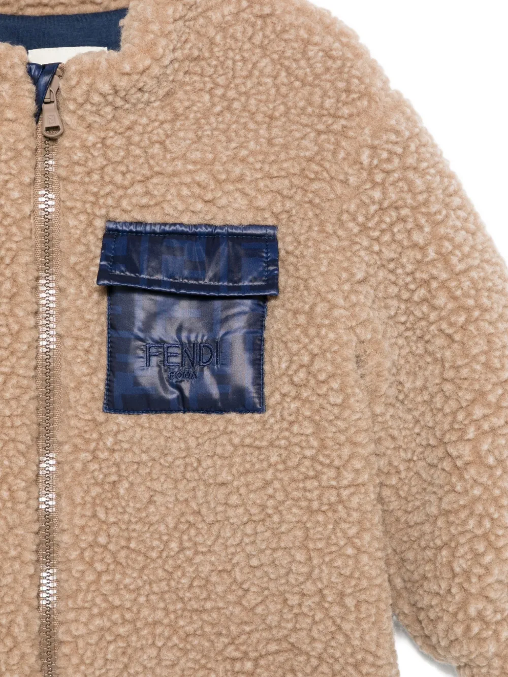 Толстовка Teddy-texture zip-up jacket FENDI KIDS, коричневый — фото 3