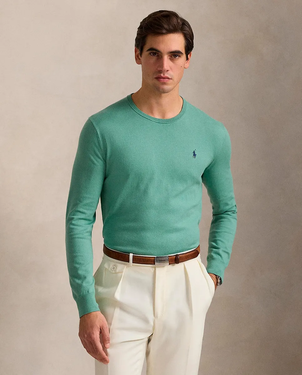

Мужской свитер из хлопка с круглым вырезом Polo Ralph Lauren, мятно-зеленый