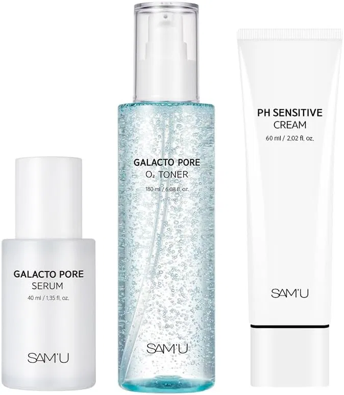 Набор для ухода за кожей лица Samu Galacto PH Skincare Set, тоник 180 мл + сыворотка 40 мл + крем 2.4 унции, 3 предмета Sam'U