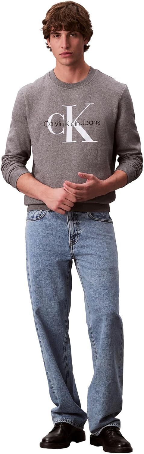 Мужская толстовка с круглым вырезом и монограммой Calvin Klein, Grey Heather — фото 3
