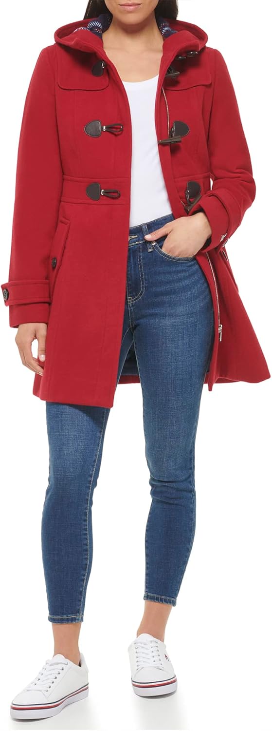 Женская мягкая куртка-бушлат Tommy Hilfiger Luxe с капюшоном, Red — фото 4