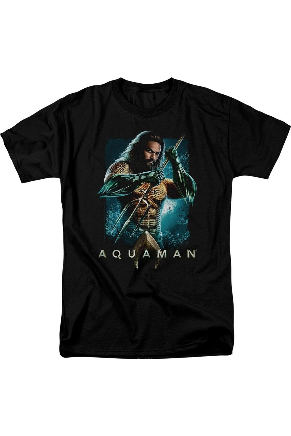

Футболка с коротким рукавом и трезубцем из фильма «Аквамен» для взрослых Aquaman Movie, черный