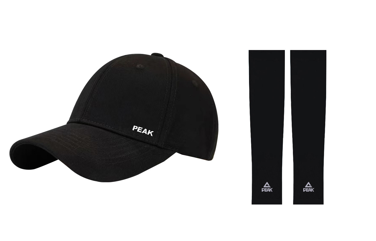 

Спортивный летний костюм Бейсболка Unisex Многоцветный PEAK, Черная Шапка и Кепки+Черно-Белые 2-Шт Охлаждающие Нарукавники