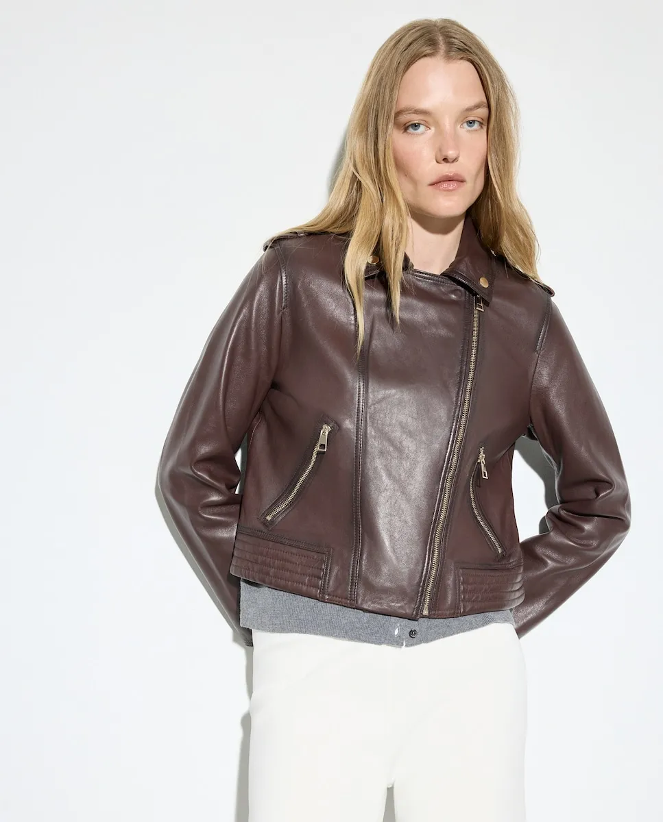 

Женская поношенная байкерская куртка Woman El Corte Inglés, коричневый