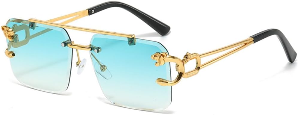 

Модные металлические солнцезащитные очки без оправы с леопардовым принтом для женщин и мужчин, роскошные солнцезащитные очки с двойным оправом и защитой от УФ-излучения UV400 TYUVIVO, Light Green