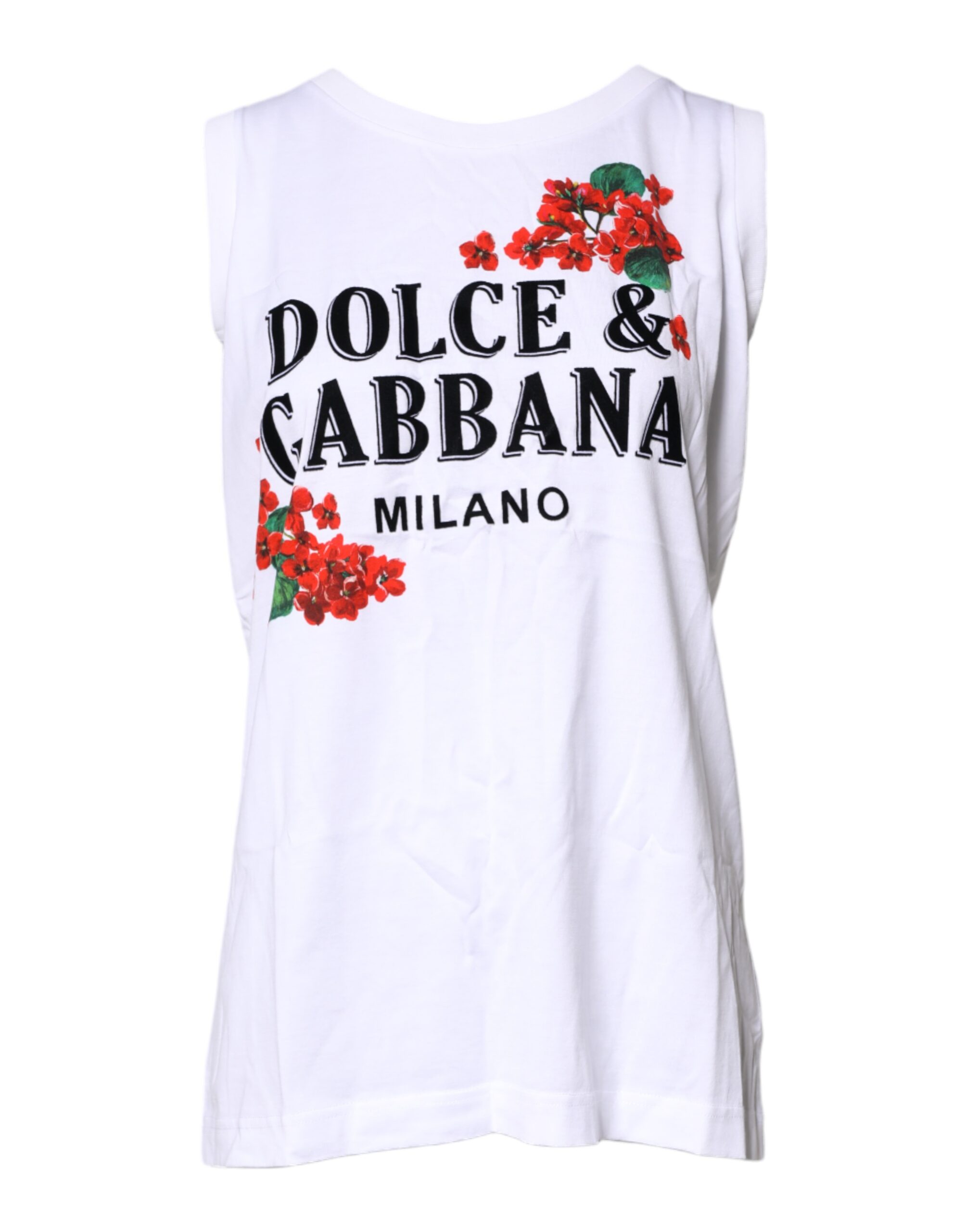 

Белая хлопковая футболка без рукавов с цветочным принтом Dolce & Gabbana