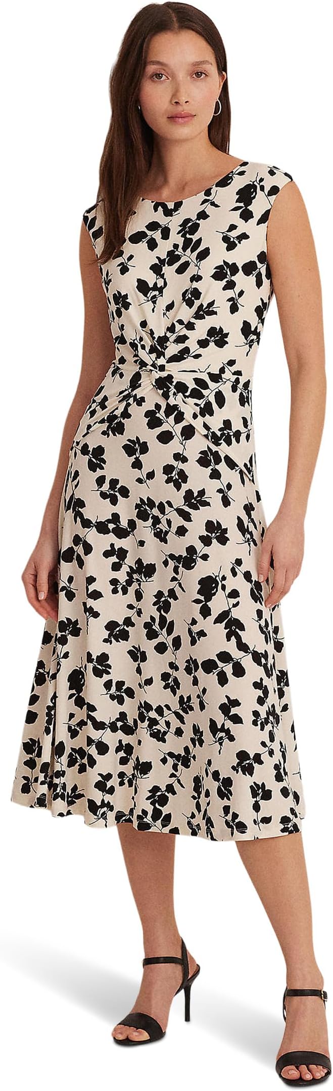

Платье Lauren Ralph Lauren Floral Belted Bubble Crepe Dress, цвет Cream/Black