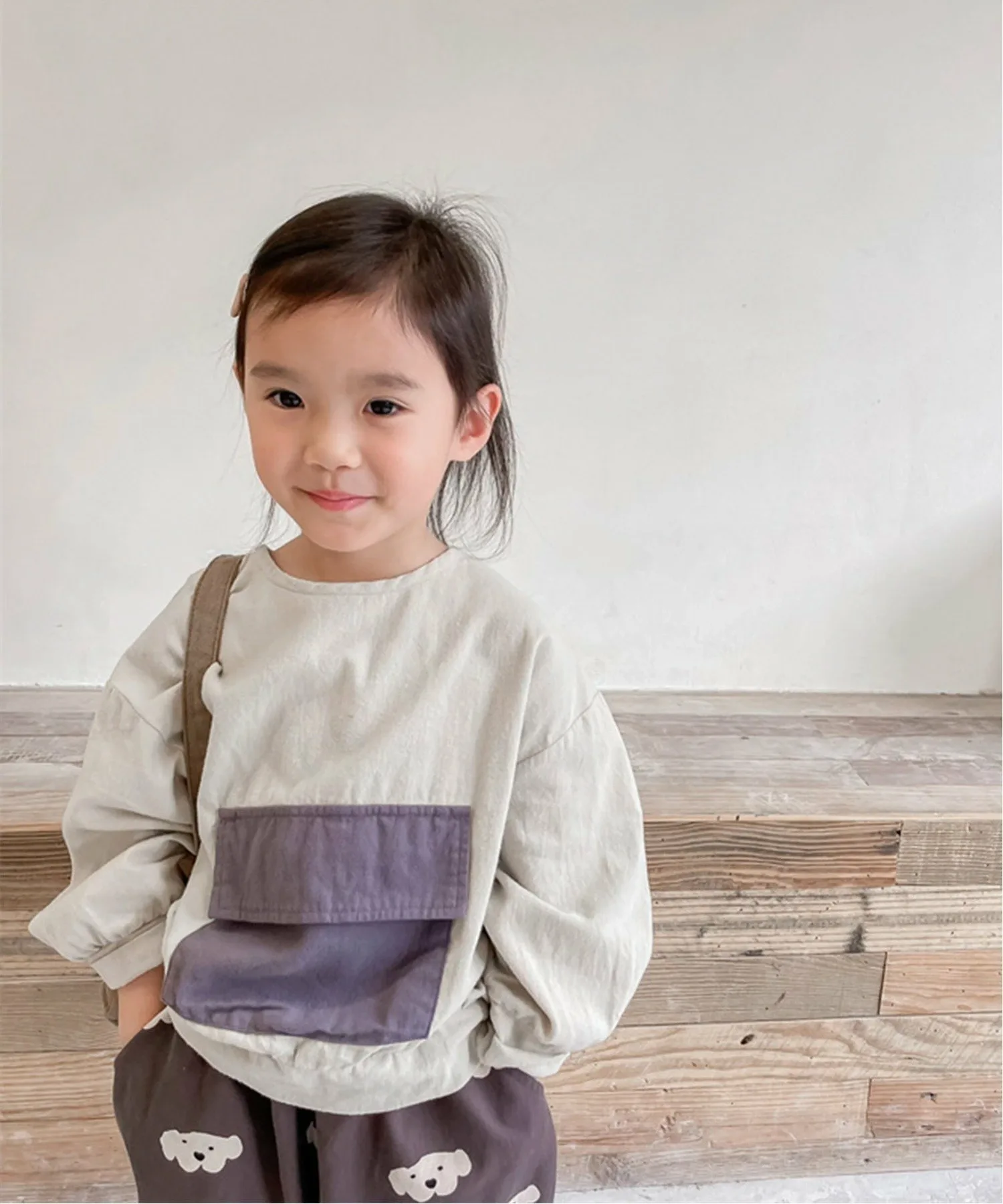 Милый топ с большим карманом Aimoha Kids, beige