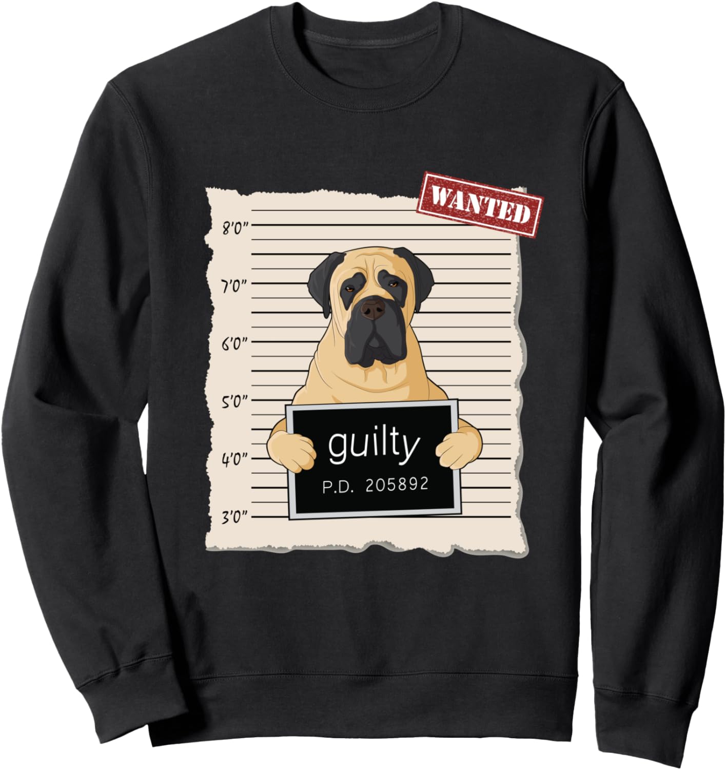 

Фотография английского мастифа в полицейском участке. Толстовка с надписью «Виновная собака» Bad Dog Mug Shot English Mastiff, черный