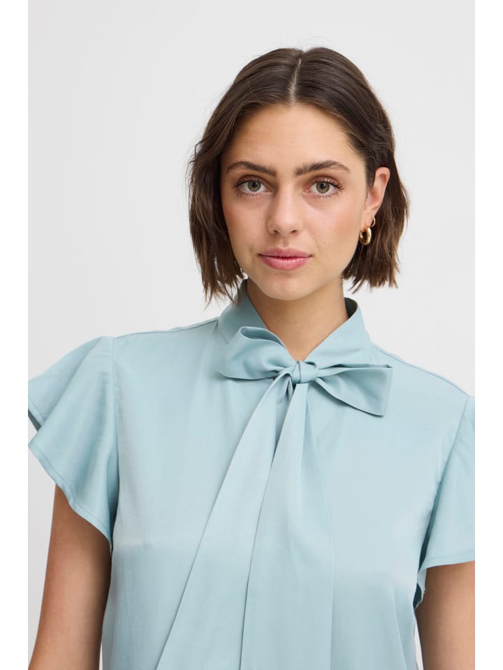 

ICHI Блузка с короткими рукавами IXSTINEA, стандартный крой, цвет аквамариновый серый