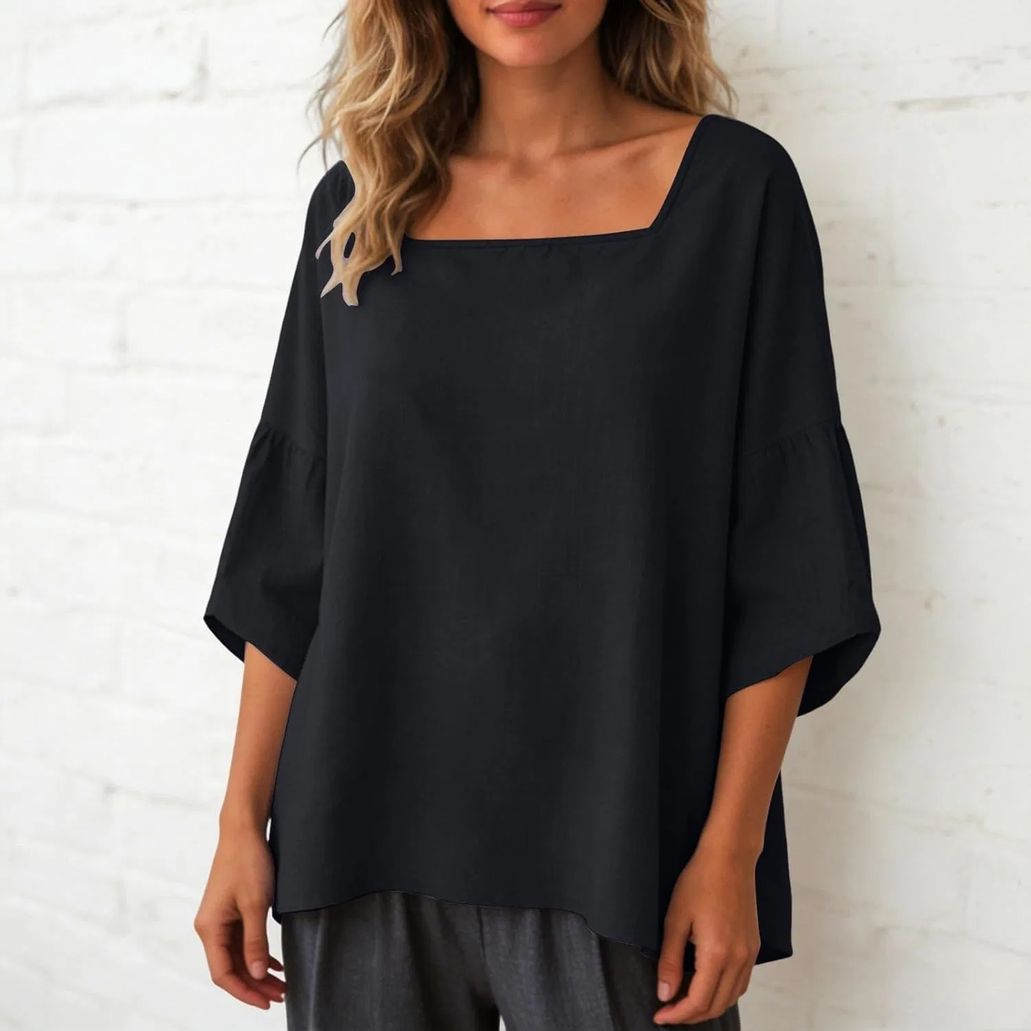 Блуза женская с цветочным принтом Linen Shirts for Women, черный — фото 3