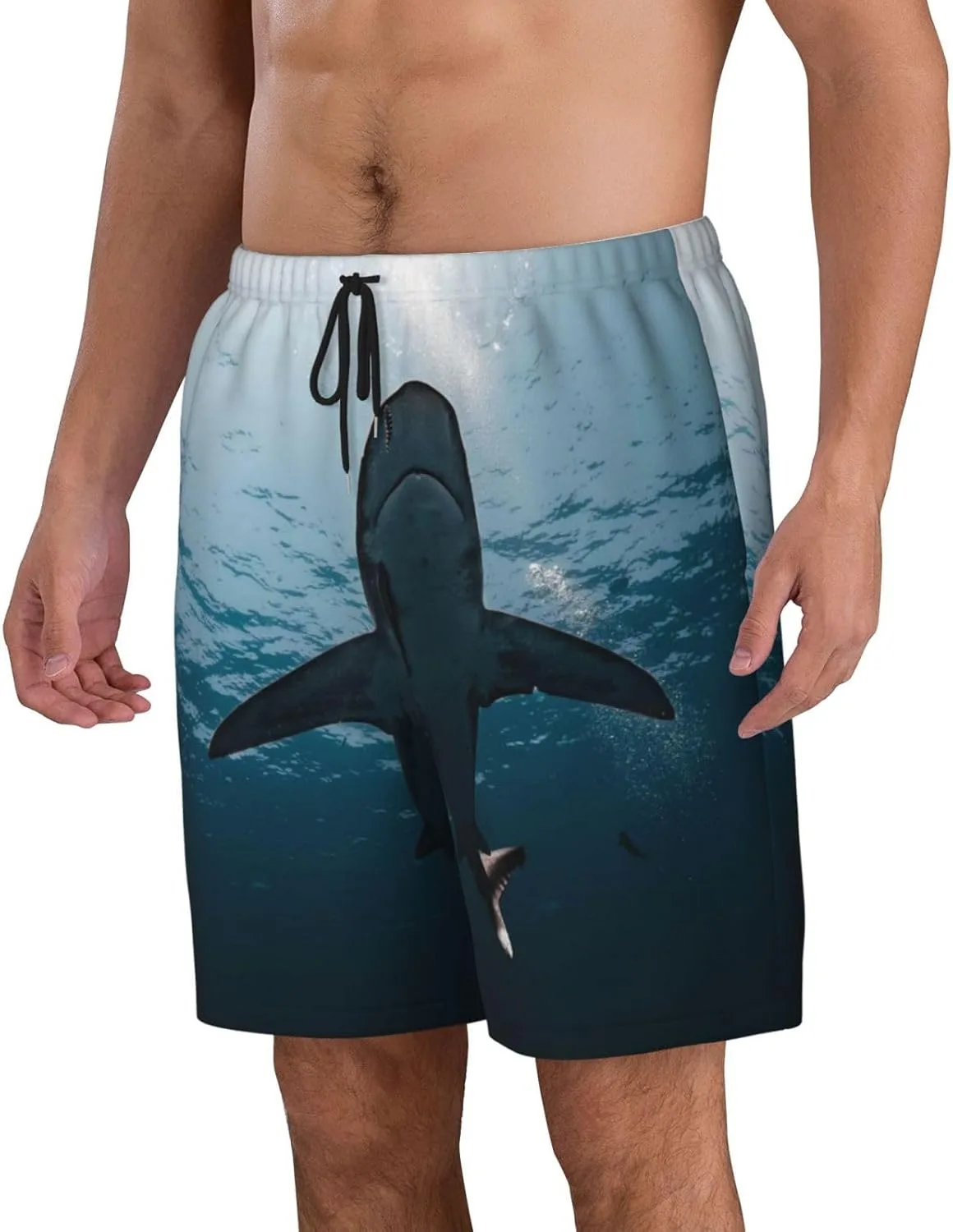 Мужские пляжные шорты Shark Oceanic, мужские плавки, шорты для плавания с карманами, купальники Generic, черный — фото 2