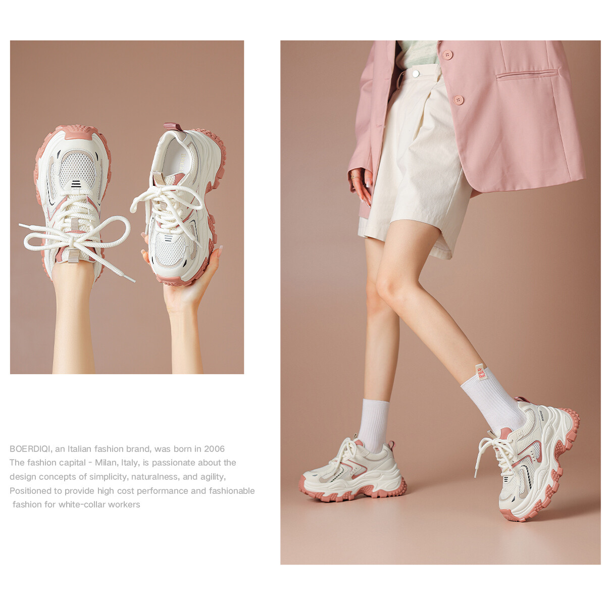 

Кроссовки BOERDIQI Chunky Sneakers Women's Low-top, белый/серебряный