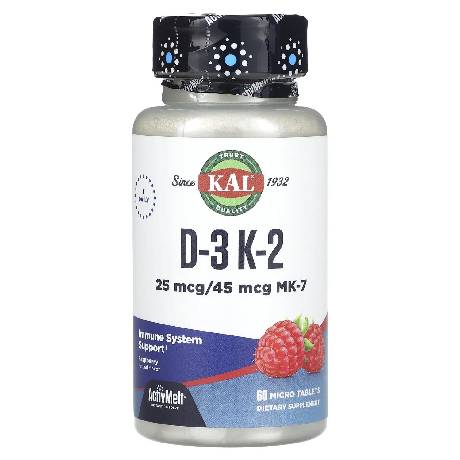 

KAL D3 / K2 Red Raspberry 1000 МЕ / 45 mcg MK-7 60 Micro Tablets