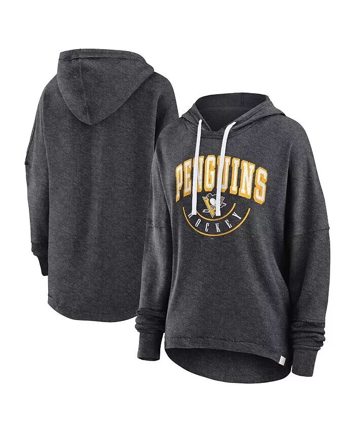 

Женская толстовка с капюшоном цвета уголь с эффектом потертости Pittsburgh Penguins Lux Lounge Helmet Arch Fanatics