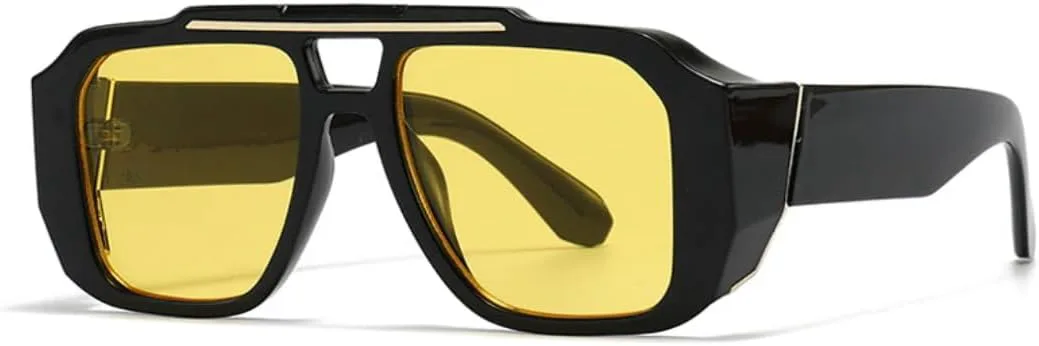 

Винтажные солнцезащитные очки с двойной перемычкой, квадратной формы, женские, модные градиентные, защита от УФ-излучения UV400, мужские TVTBBVV, Black Yellow