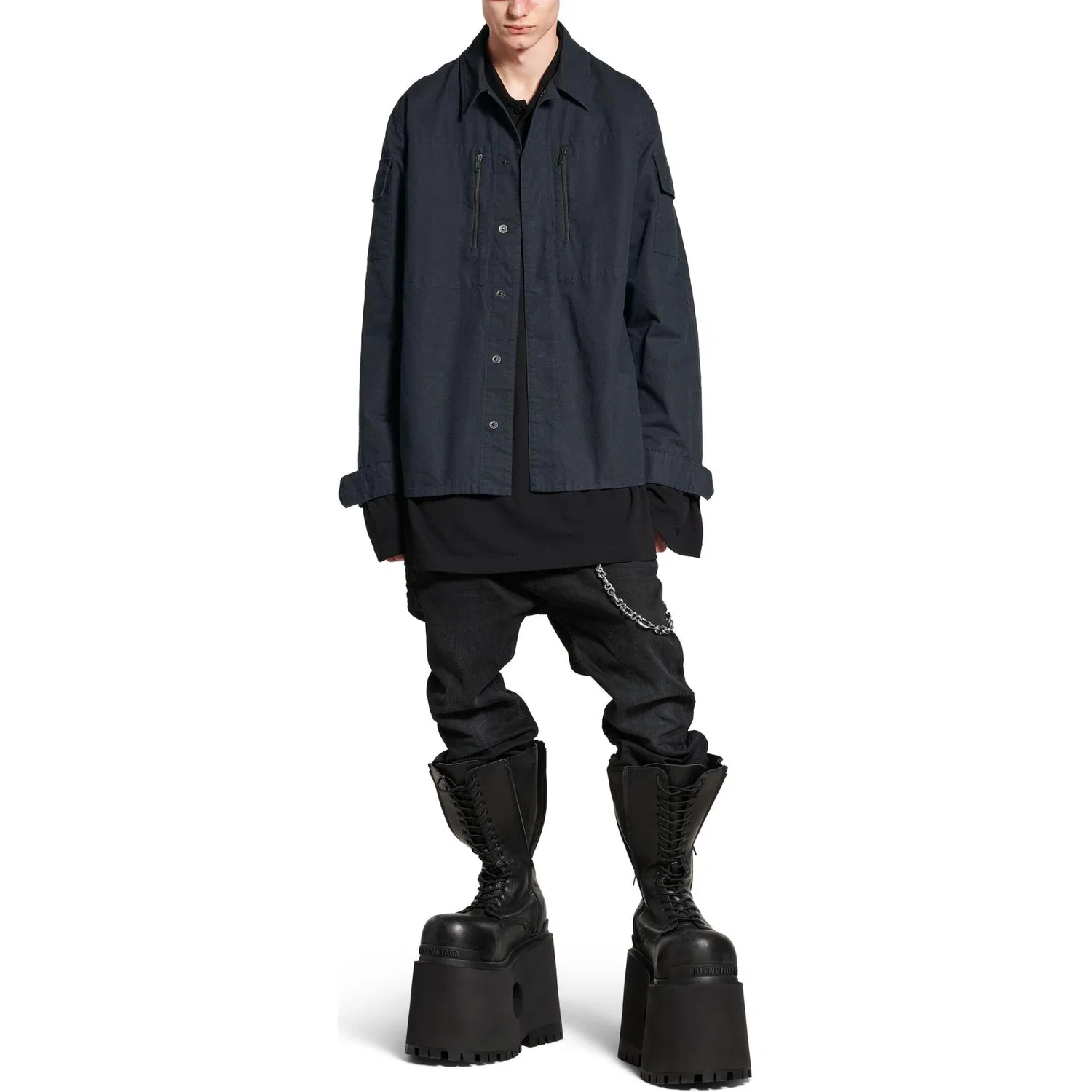Военная куртка-рубашка из ripstop Balenciaga, Dark Gray — фото 4