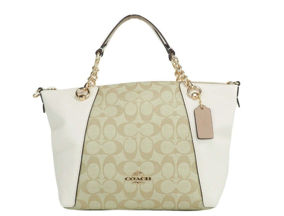 

Сумка-портфель Kacey Light Khaki Chalk с верхом из холста на молнии Coach