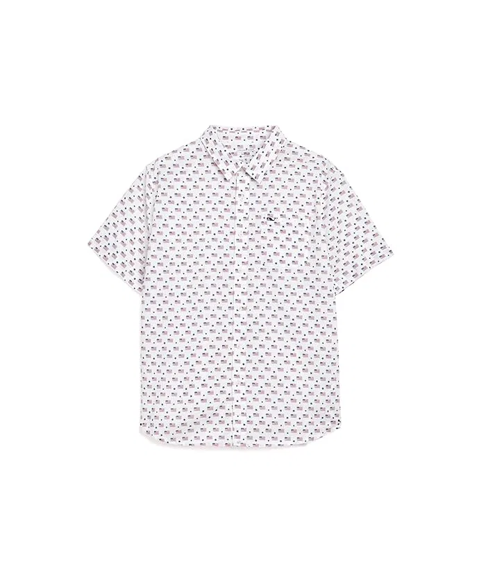 Рубашка с коротким рукавом из хлопка с принтом Vineyard Vines Kids, White Cap