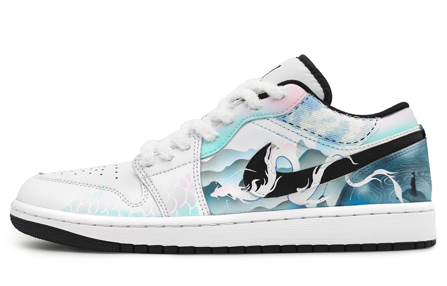 

Jordan Эйр 1 Амортизирующие нескользящие износостойкие низкие винтажные баскетбольные кроссовки мужские бело-голубые, цвет White Cyan