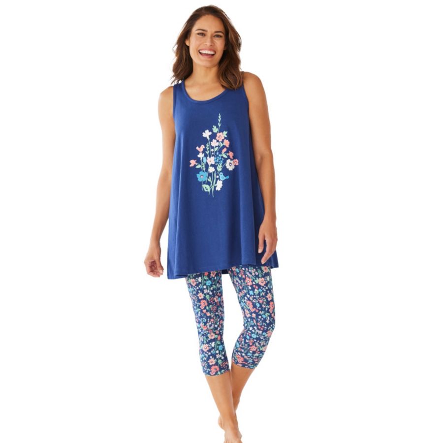 

Женский пижамный комплект: майка с вырезом-лодочкой и леггинсы-капри Dreams & Co, Evening blue floral