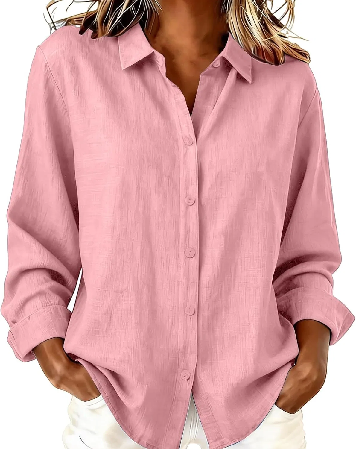Блуза, длинный рукав, Button-Down Shirt, розовый
