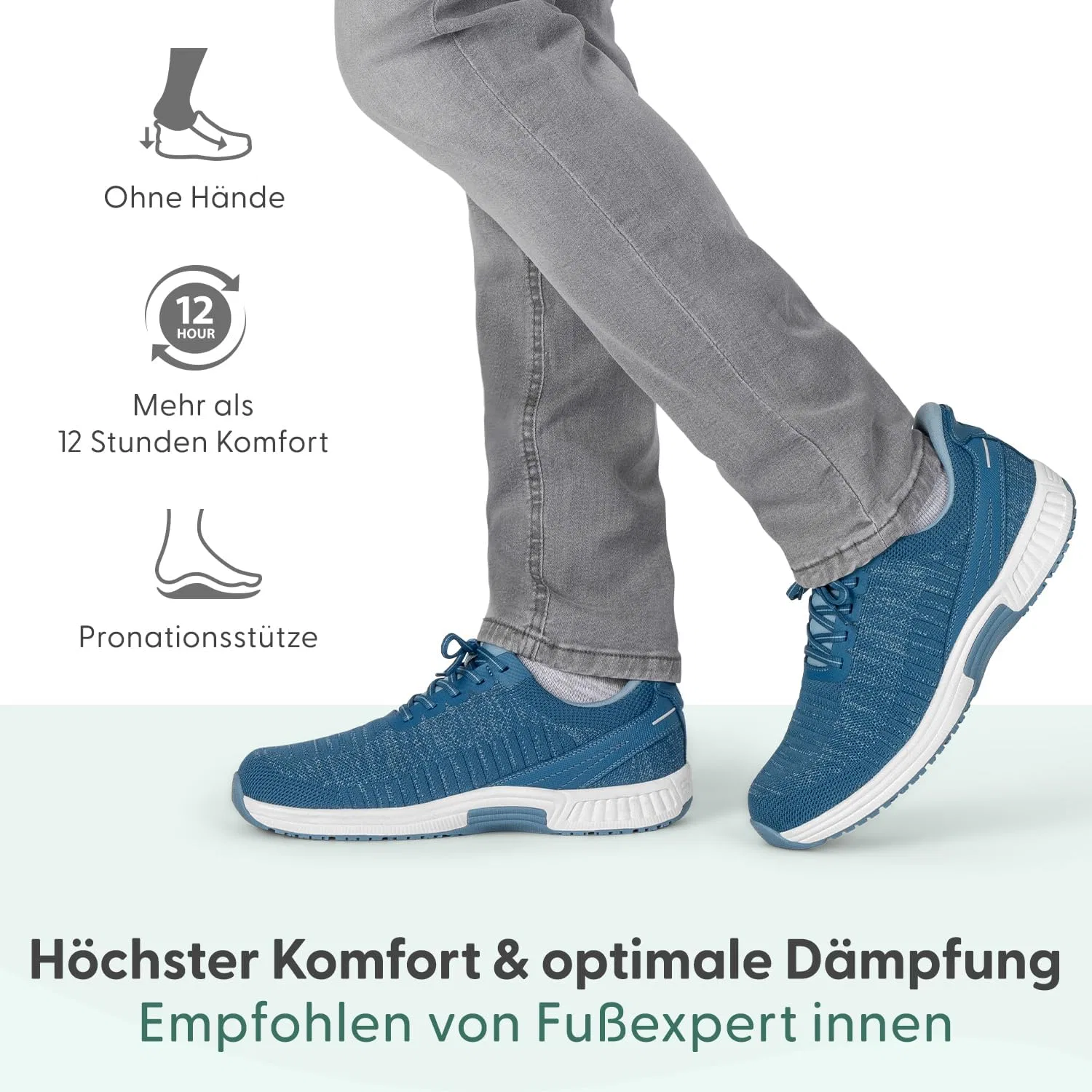 Мужские ортопедические кроссовки Orthofeet Yari Slip-in с возможностью снятия повязок без помощи рук, Blue — фото 2