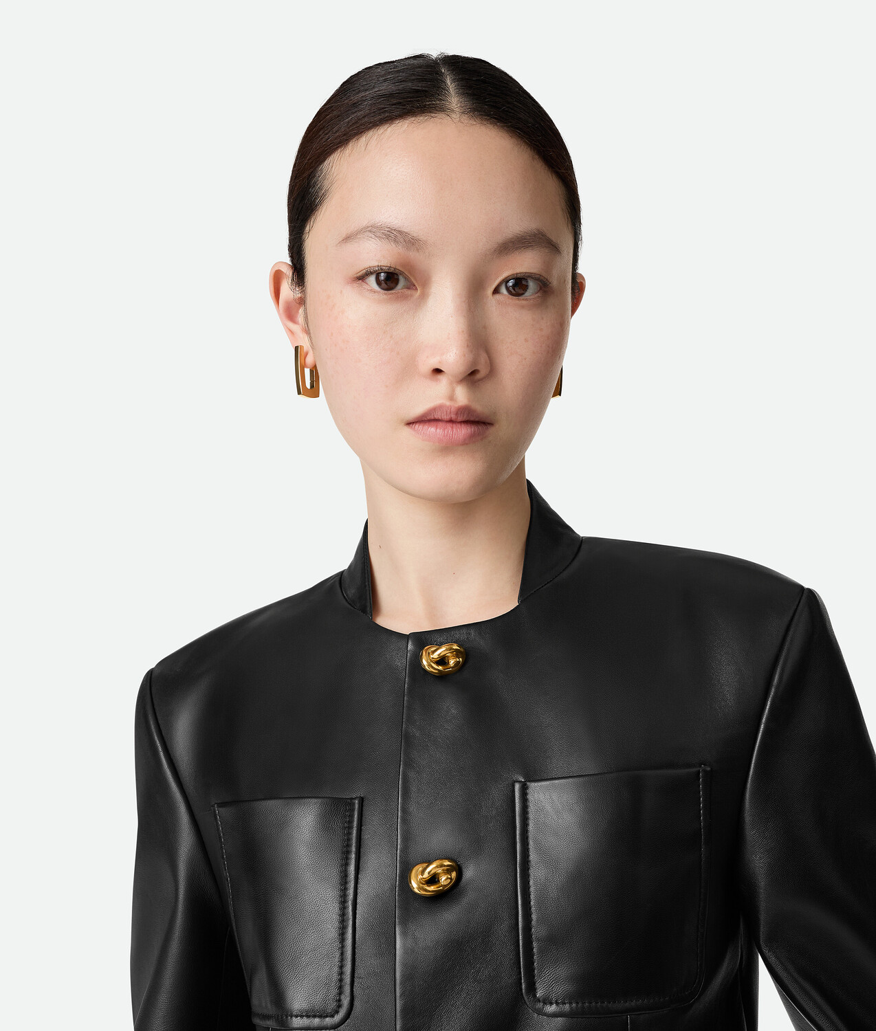 Женский кожаный блузон Leather Blouson BOTTEGA VENETA, черный — фото 4