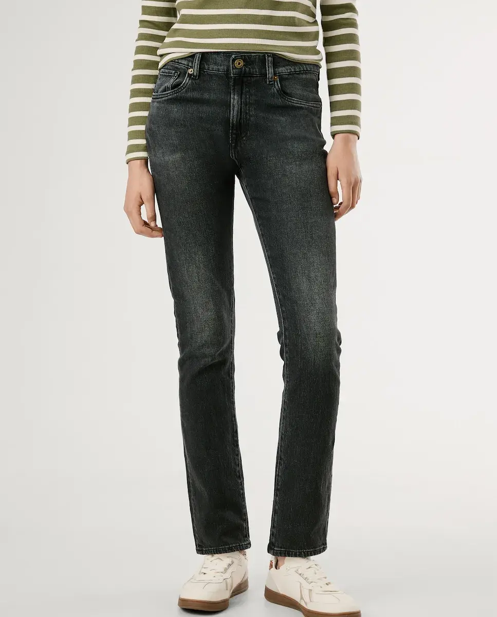 

Прямые женские джинсы средней посадки с эффектом износа Pepe Jeans, черный