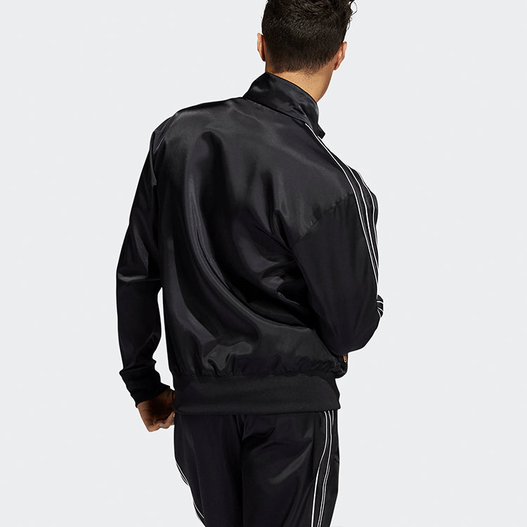 Куртка Men's adidas originals Stand Collar Stripe Zipper Ribbed Cuff Long Sleeves logo Sports Jacket Black H31290 — фото 3