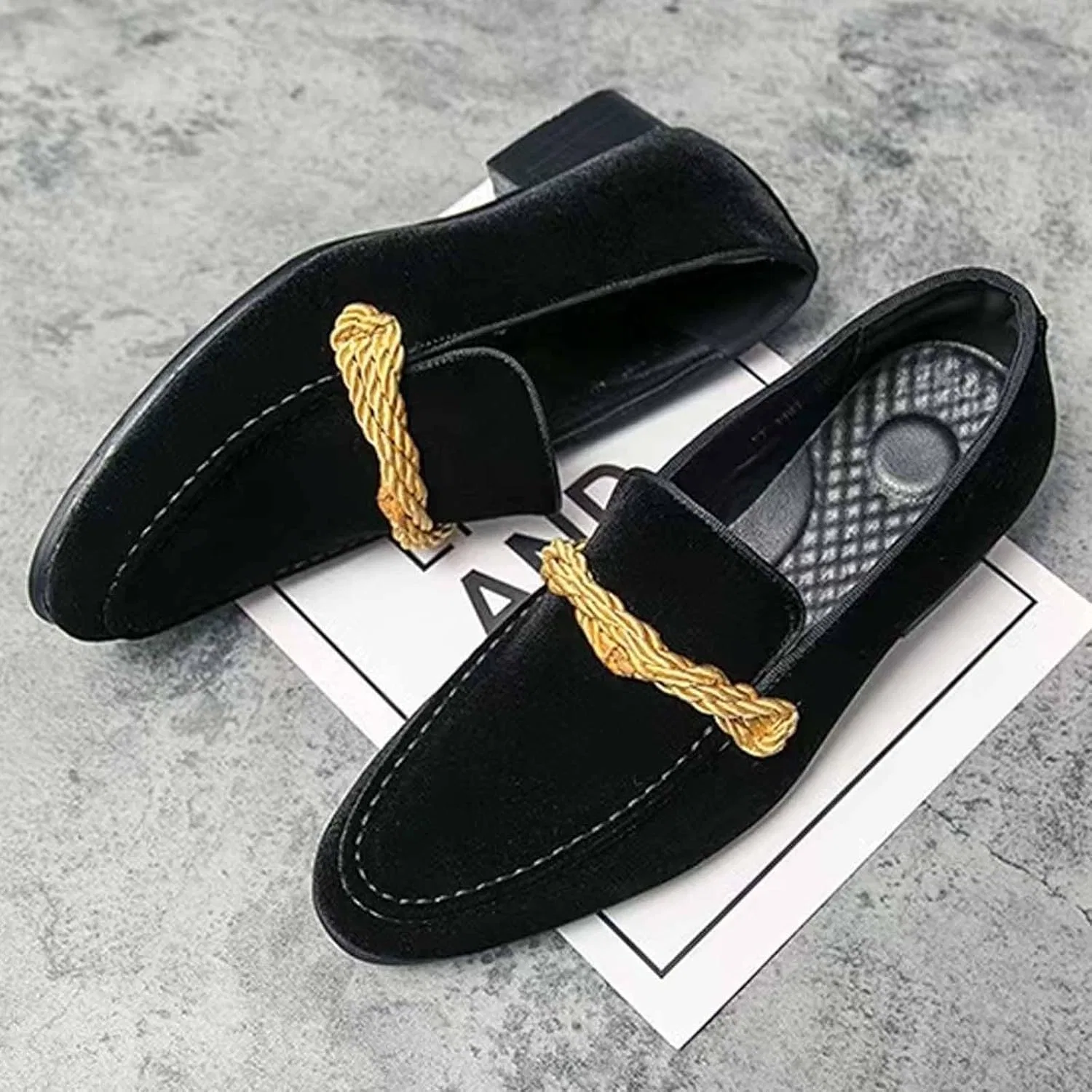 Лоферы мужские замшевые на низком каблуке, Formal Slip on Penny Shoes, черный DONRRNDK — фото 3