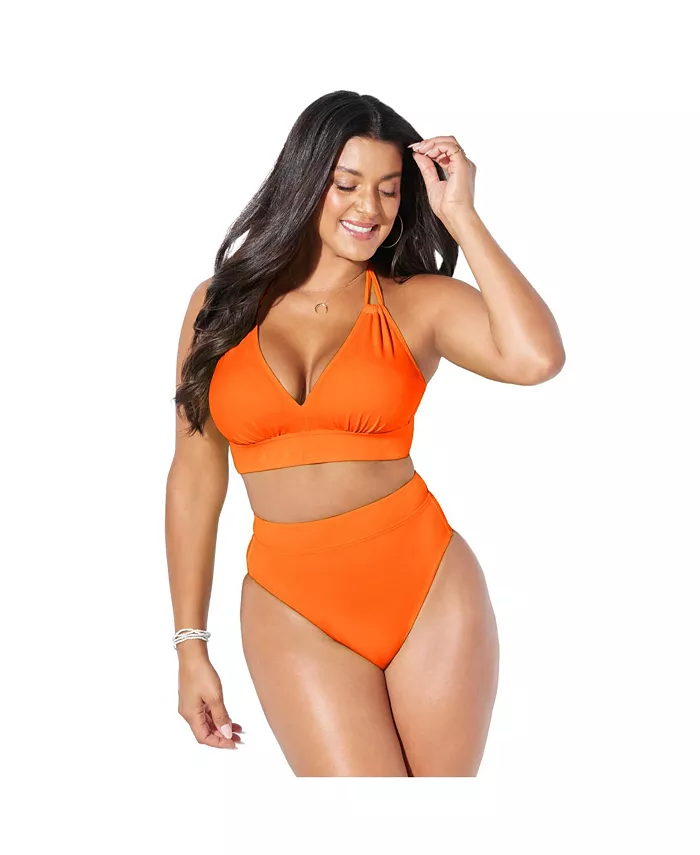 

Женский топ-бикини с петлей и завязками на шее Loop Strap Halter Swimsuits for All, оранжевый
