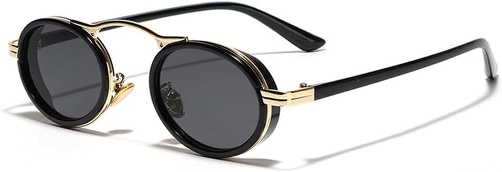 

Солнцезащитные очки в стиле ретро-панк для женщин, маленькие овальные, с градиентным переходом цвета, защита от УФ-излучения UV400; модные полуметаллические солнцезащитные очки для мужчин WNCKSQ, Golden Black Gray