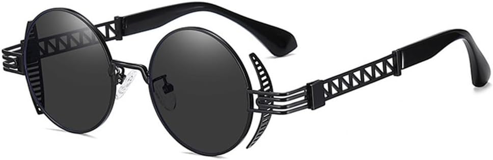 

Ретро круглые панк-солнцезащитные очки для женщин, модные, с прозрачными линзами, защита от УФ-излучения UV400, для мужчин, уникальные, с полой металлической оправой generic, Black Grey