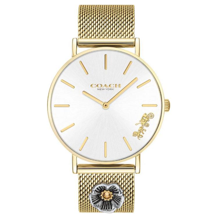 

COACH Часы Perry Collection, кварцевый механизм, браслет из нержавеющей стали, 36 мм, серебристый циферблат, женские