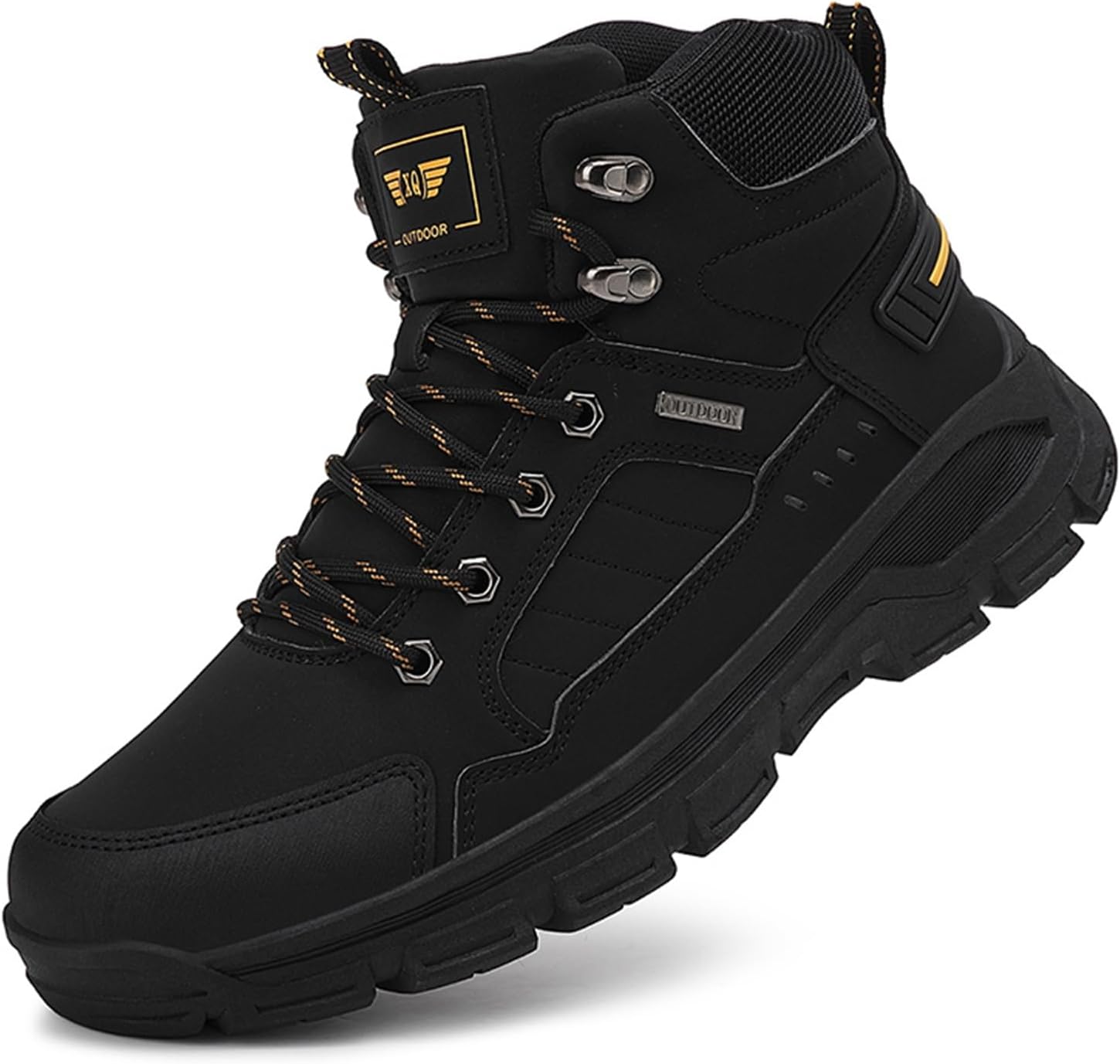 

Мужские высокие походные ботинки на открытом воздухе с противоскользящей подошвой, кожаные, шнуровка, амортизирующие, подходящие для кемпинга, восхождений и путешествий Qaoterod, черный