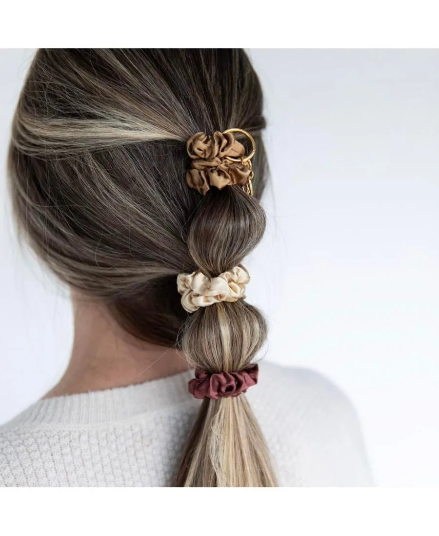 Headbands of Hope Женский набор атласных резинок для волос - верблюжий, каштановый, кремовый цвета — фото 3